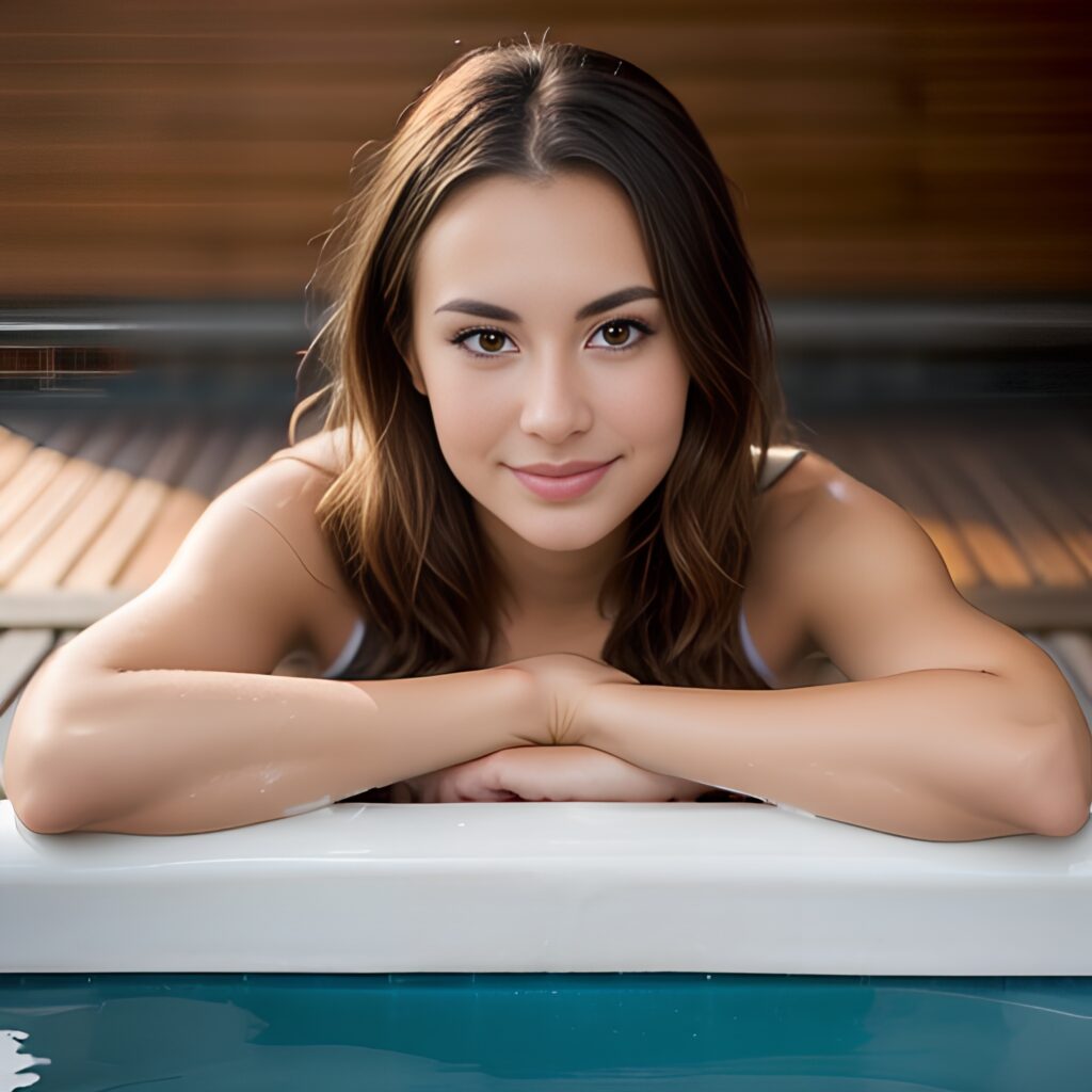 yoga pants hot tub messy hair 