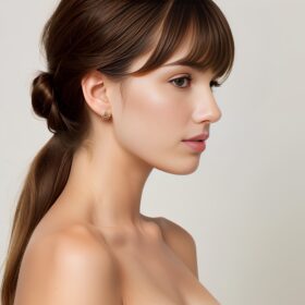 bangs hair cum on face side