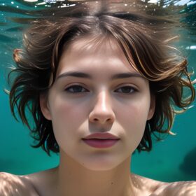 close messy hair blowjob underwater