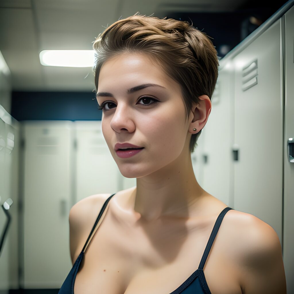 locker room cleavage pixie haircut 