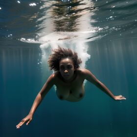 messy hair darker skin underwater