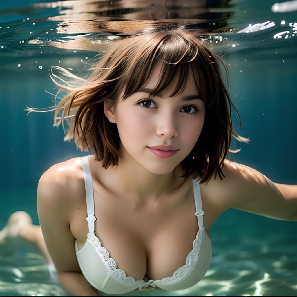 messy hair push up bra underwater 