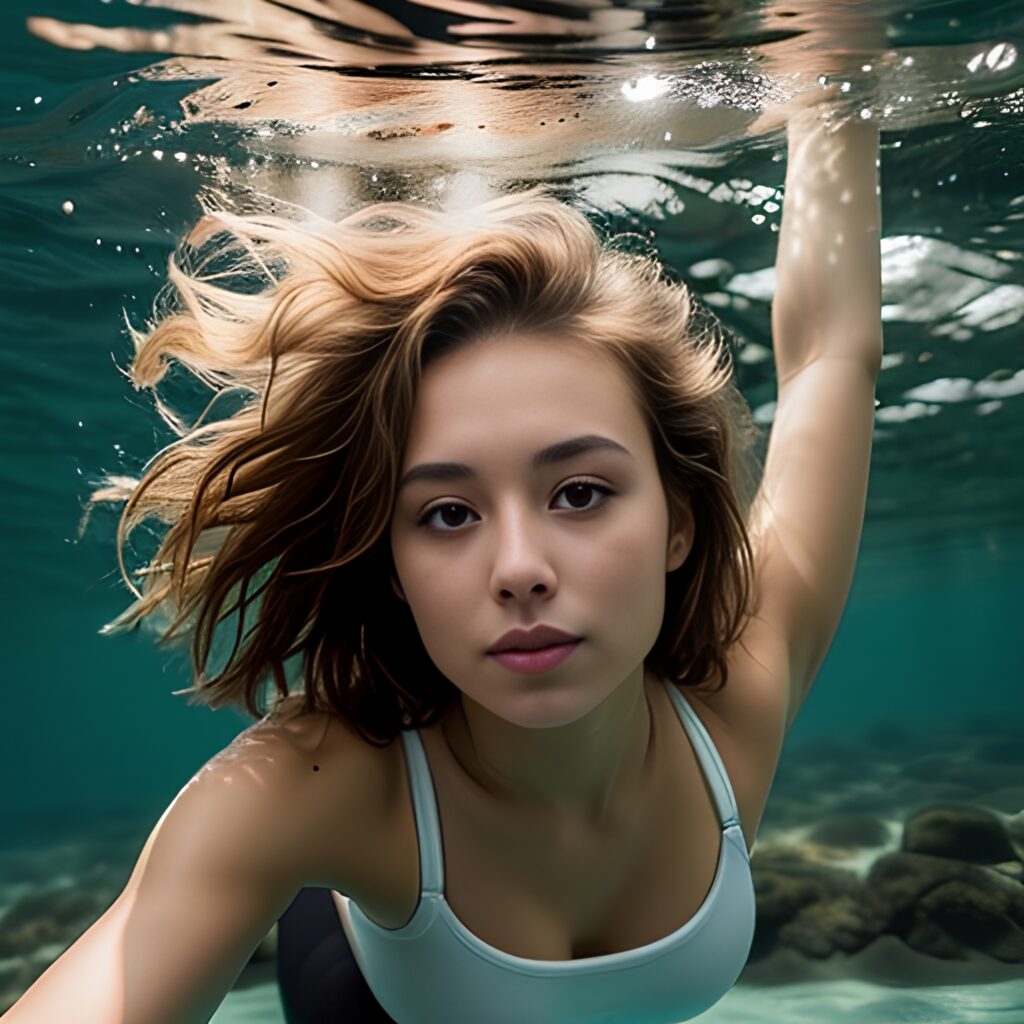 messy hair yoga pants underwater 