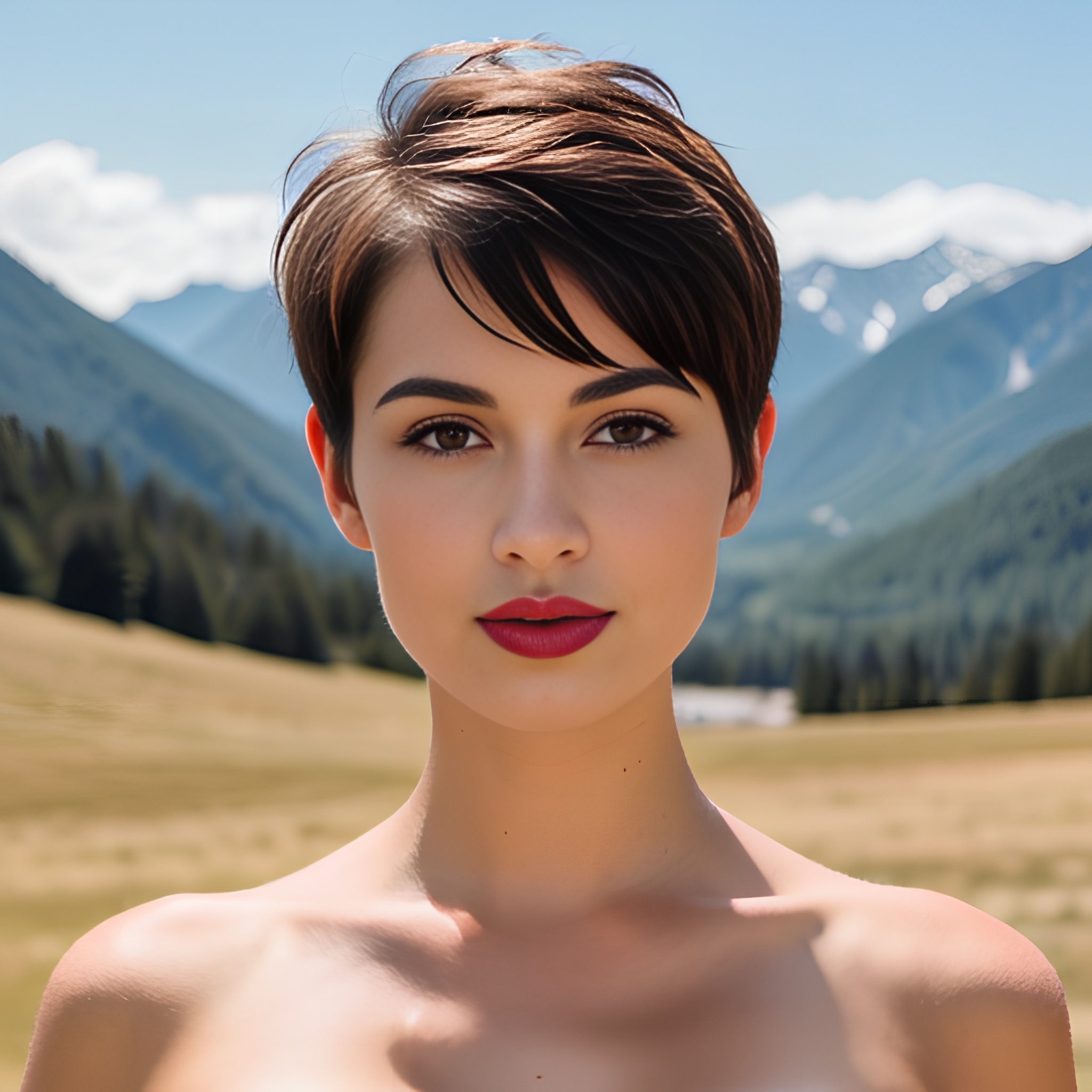 mountains lipstick pixie haircut 