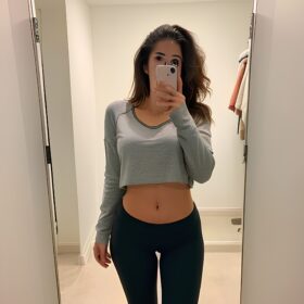 yoga pants messy hair changing room