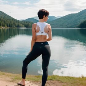 yoga pants pixie haircut lake