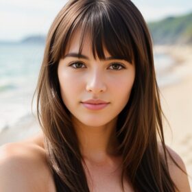 bangs hair close beach