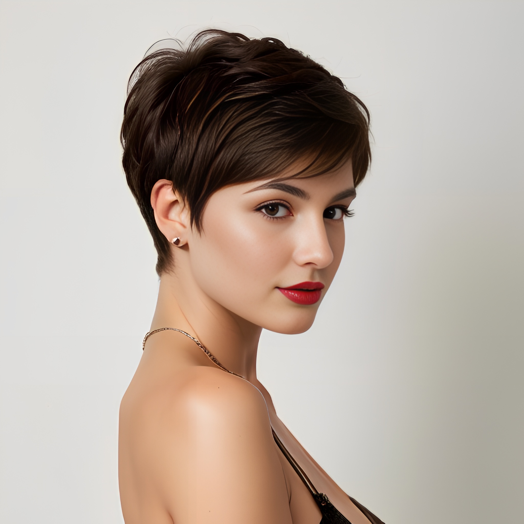 cleavage lipstick pixie haircut side 