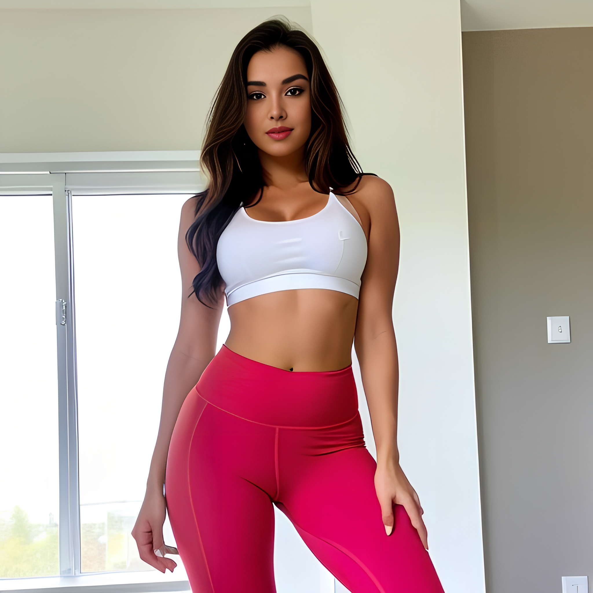 long hair lipstick perfect body yoga pants 