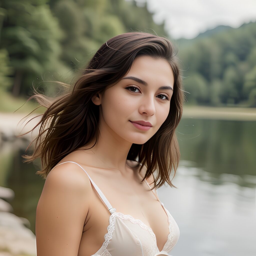 messy hair lingerie lake side 