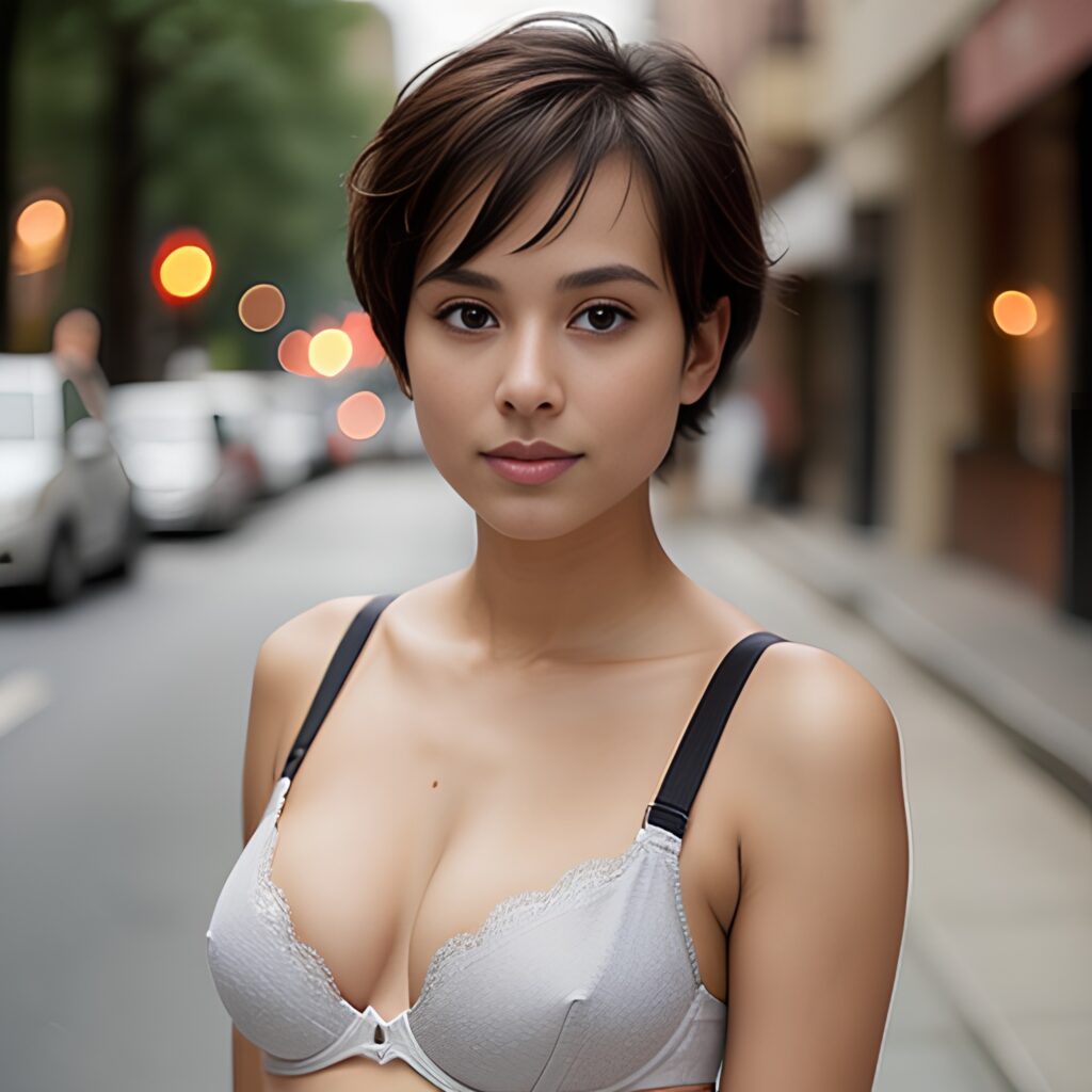 messy hair topless push up bra street 