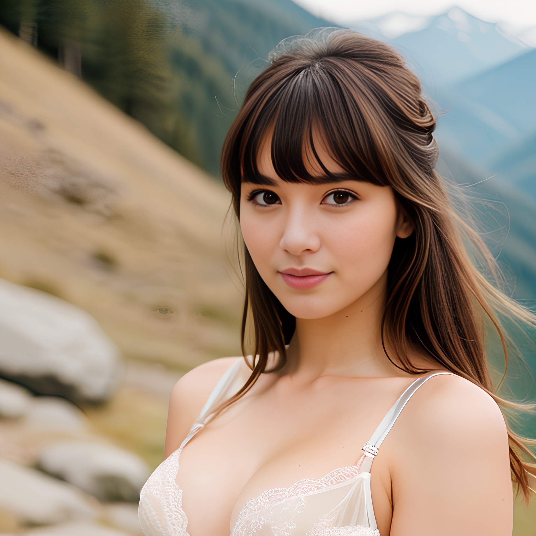 mountains lingerie bangs hair indian 