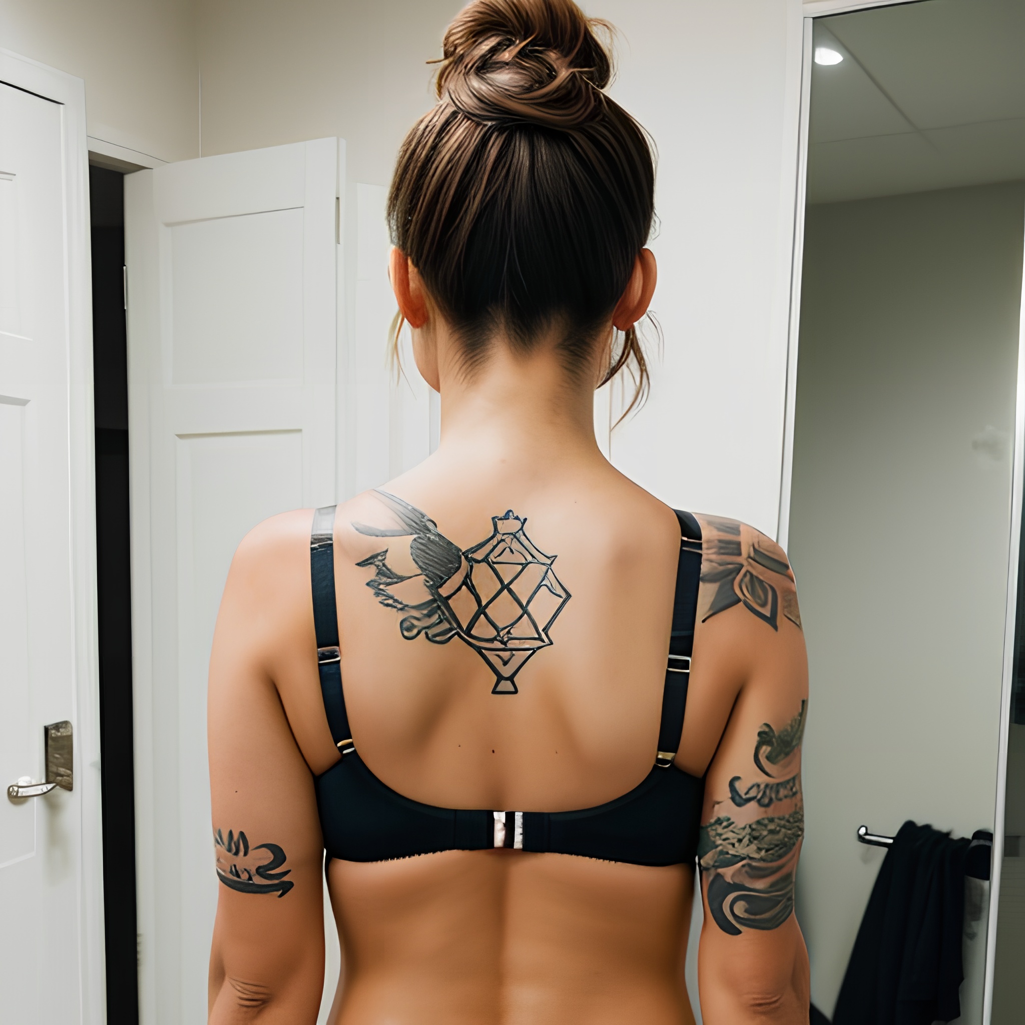 ponytail haircut changing room tattoo push up bra 