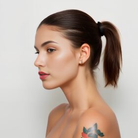 tattoo lipstick side ponytail haircut