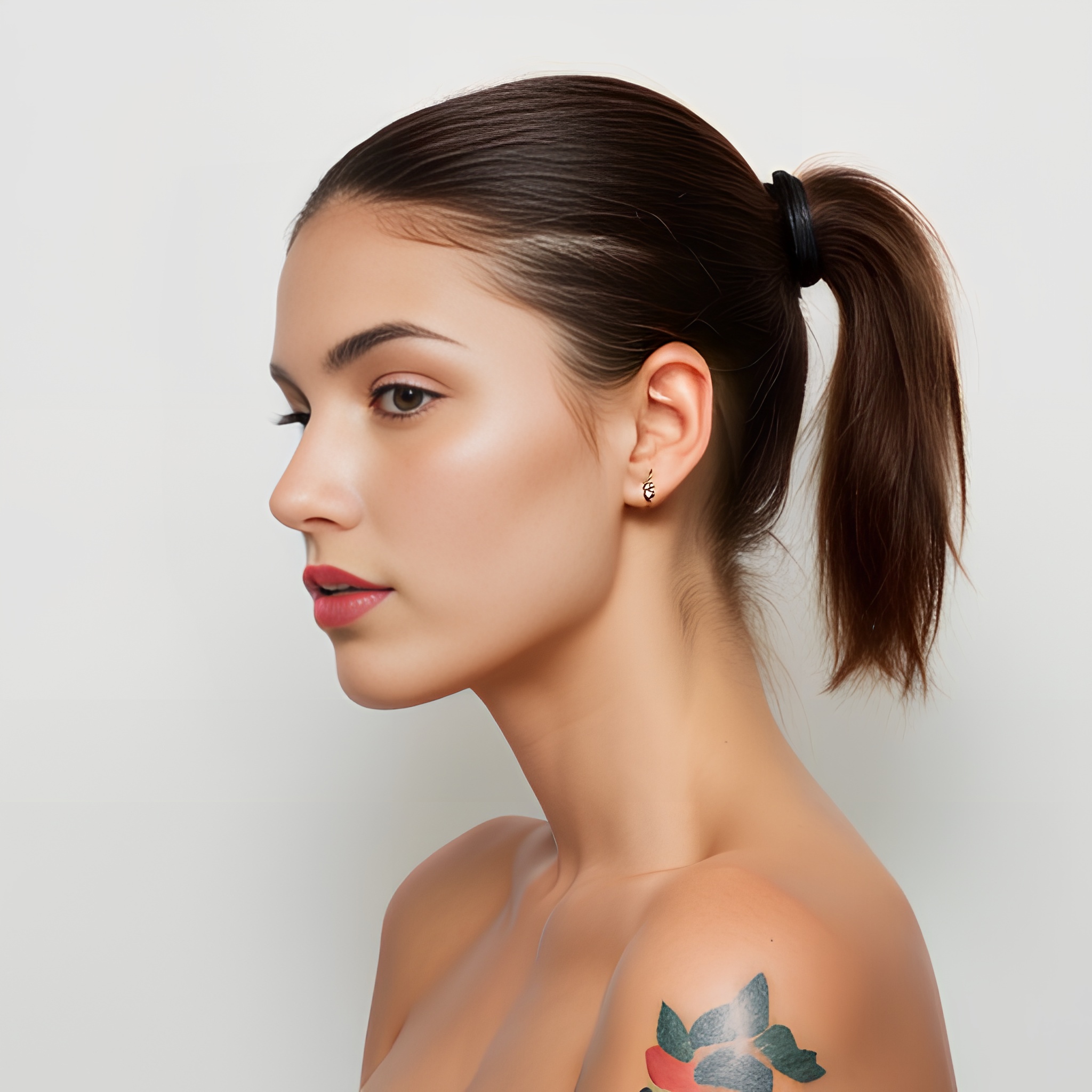 tattoo lipstick side ponytail haircut 