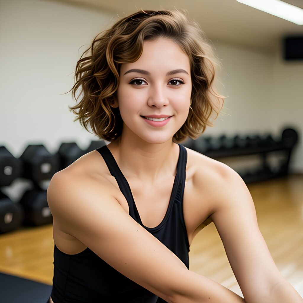 yoga pants gym pixie haircut 