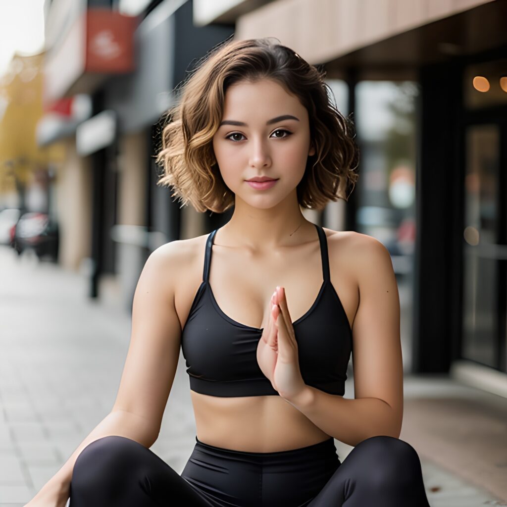 yoga pants messy hair 