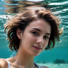 bikini underwater messy hair close