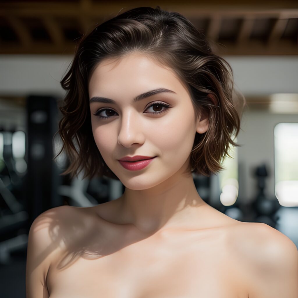 close pixie haircut gym cum on body 