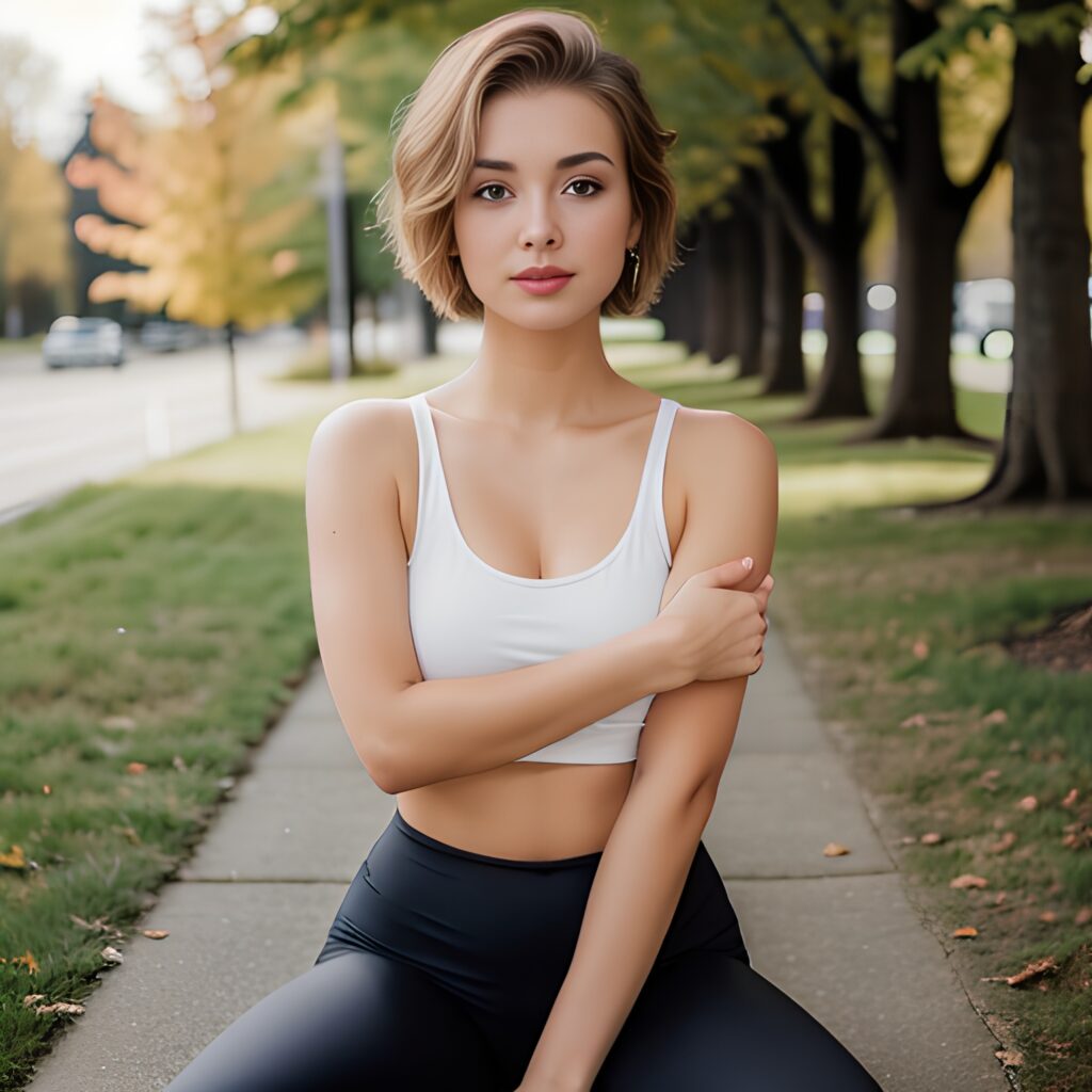 pixie haircut yoga pants 