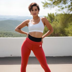 short hair yoga pants dark skin lipstick