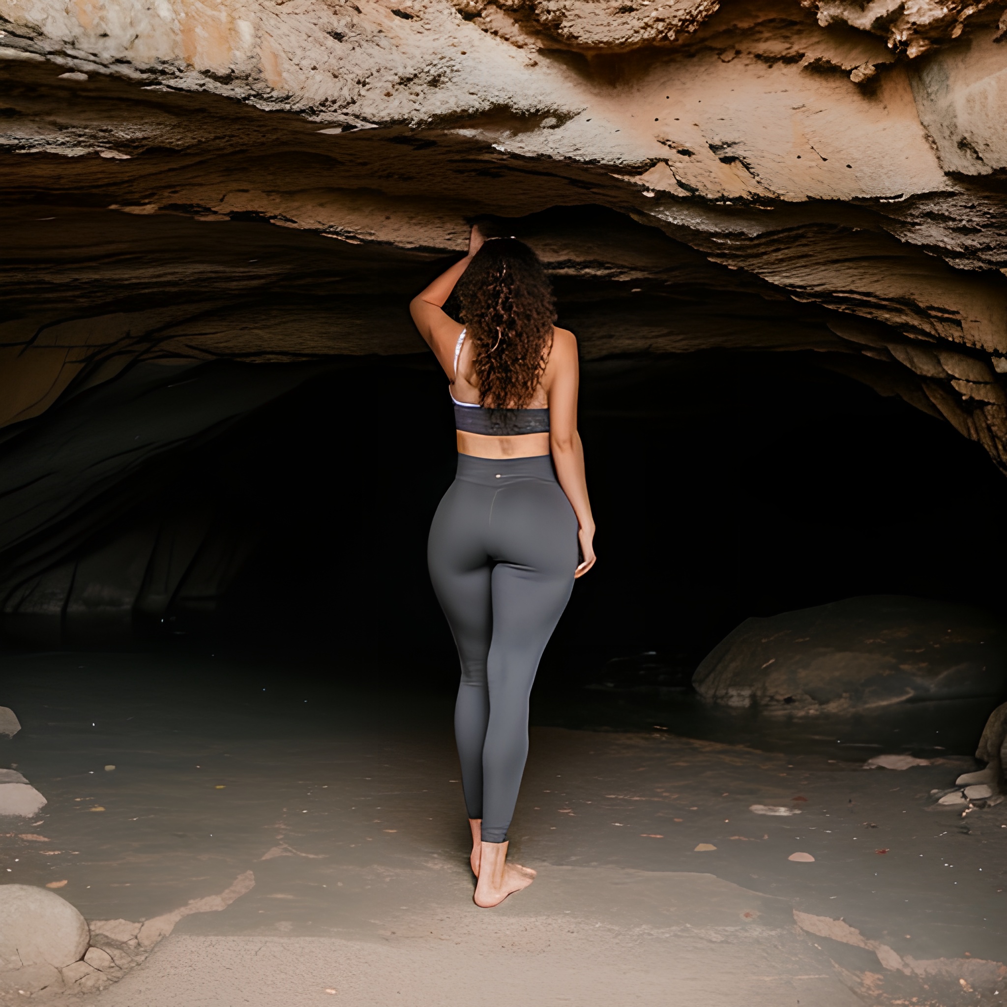 yoga pants cave long hair curly hair 