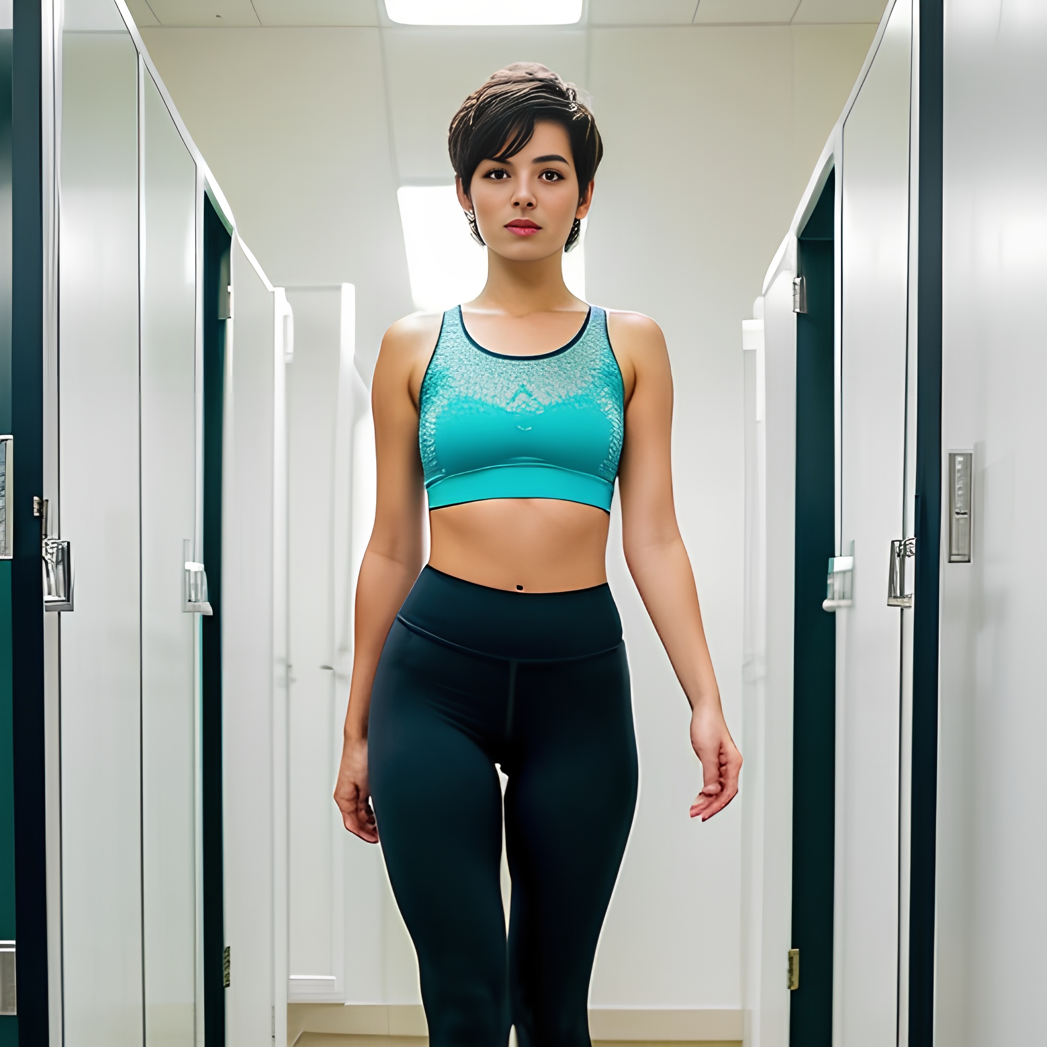 yoga pants changing room beautiful pixie haircut 