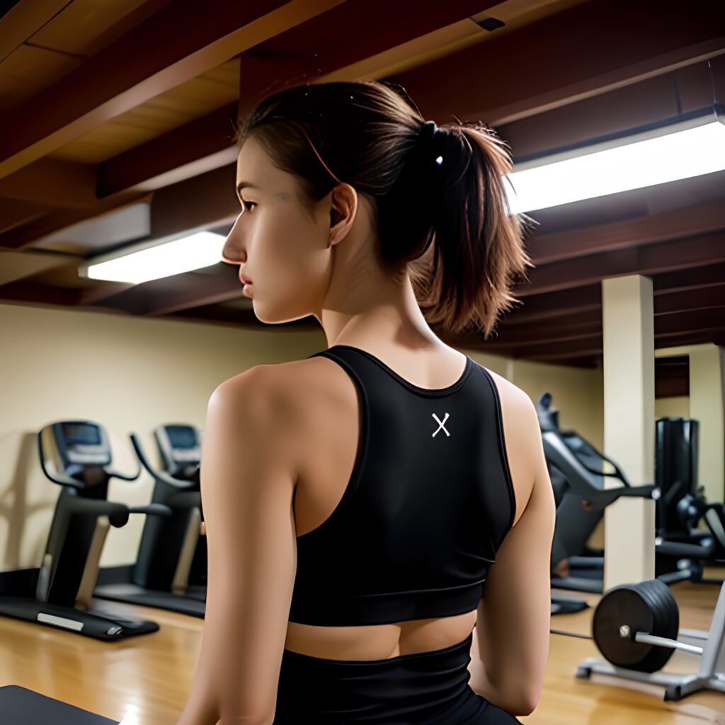 yoga pants ponytail haircut cum on face gym 