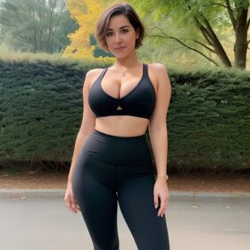 cleavage short hair yoga pants