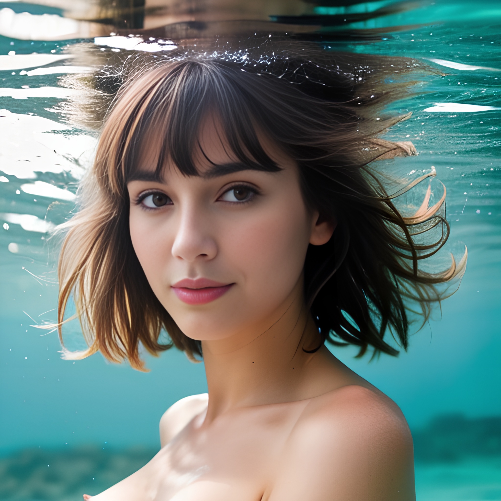 close bangs hair underwater 