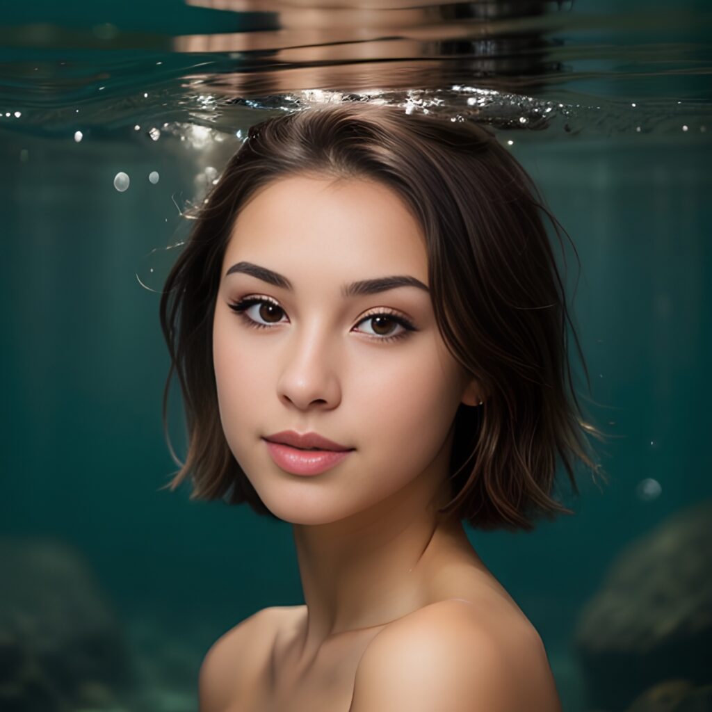 close pixie haircut cum on body underwater 