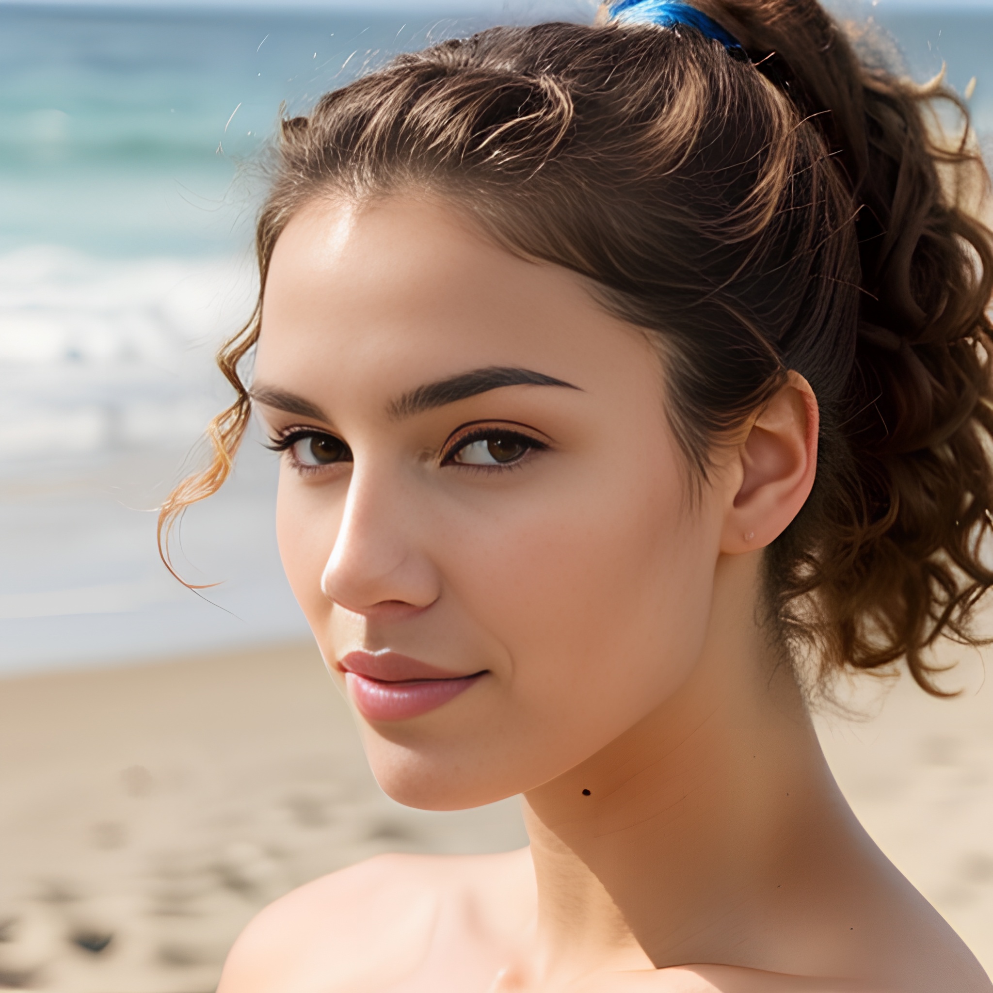 curly hair ponytail haircut close beach 