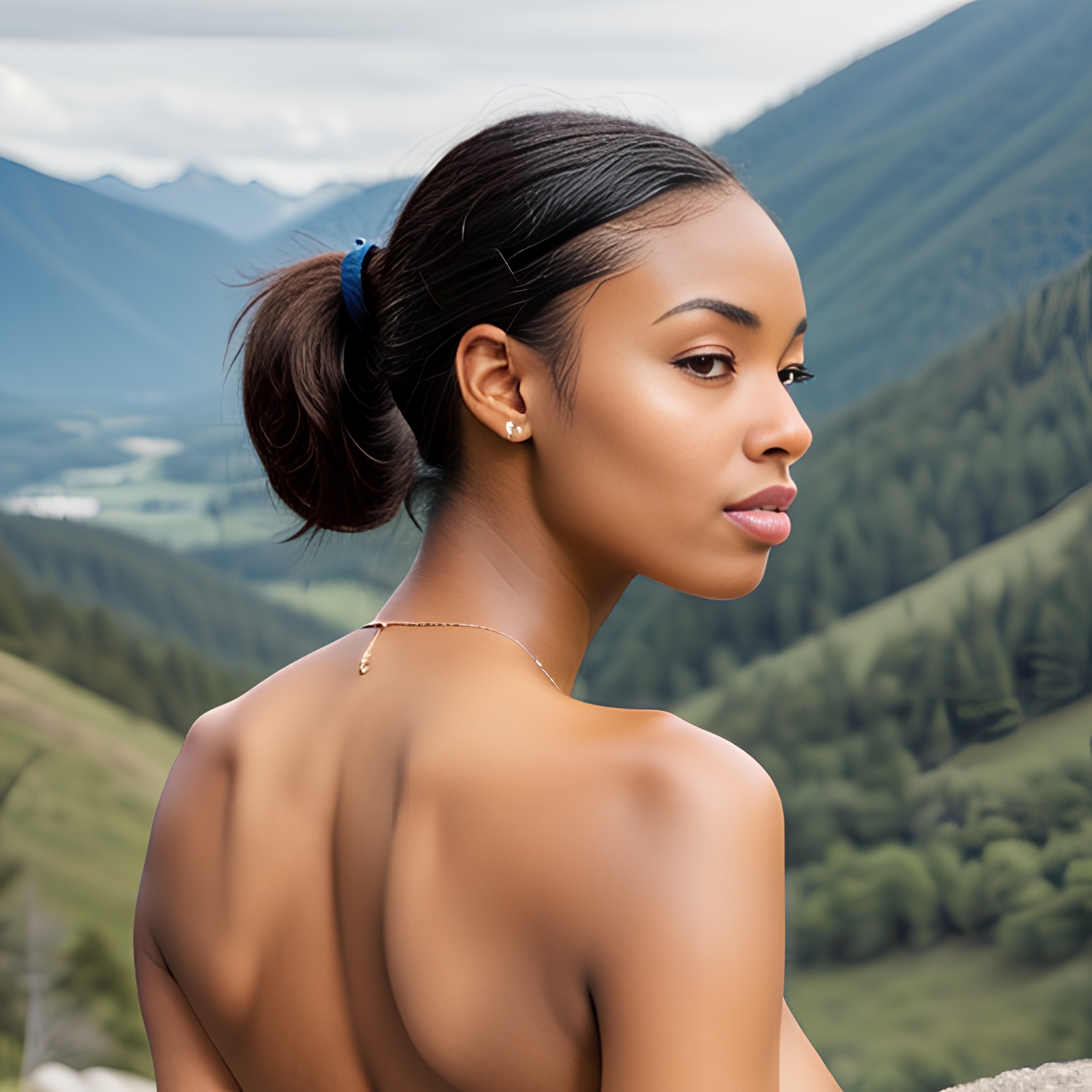 darker skin ponytail haircut mountains