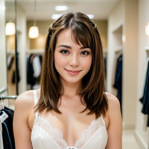 lingerie changing room bangs hair 