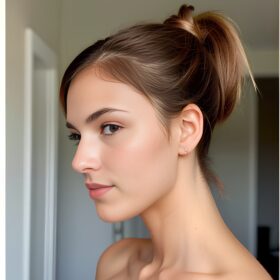 ponytail haircut front cum on face