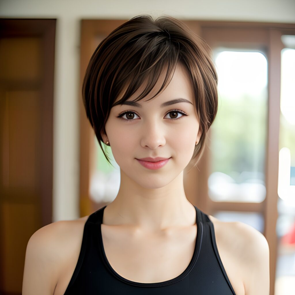 bangs hair yoga pants