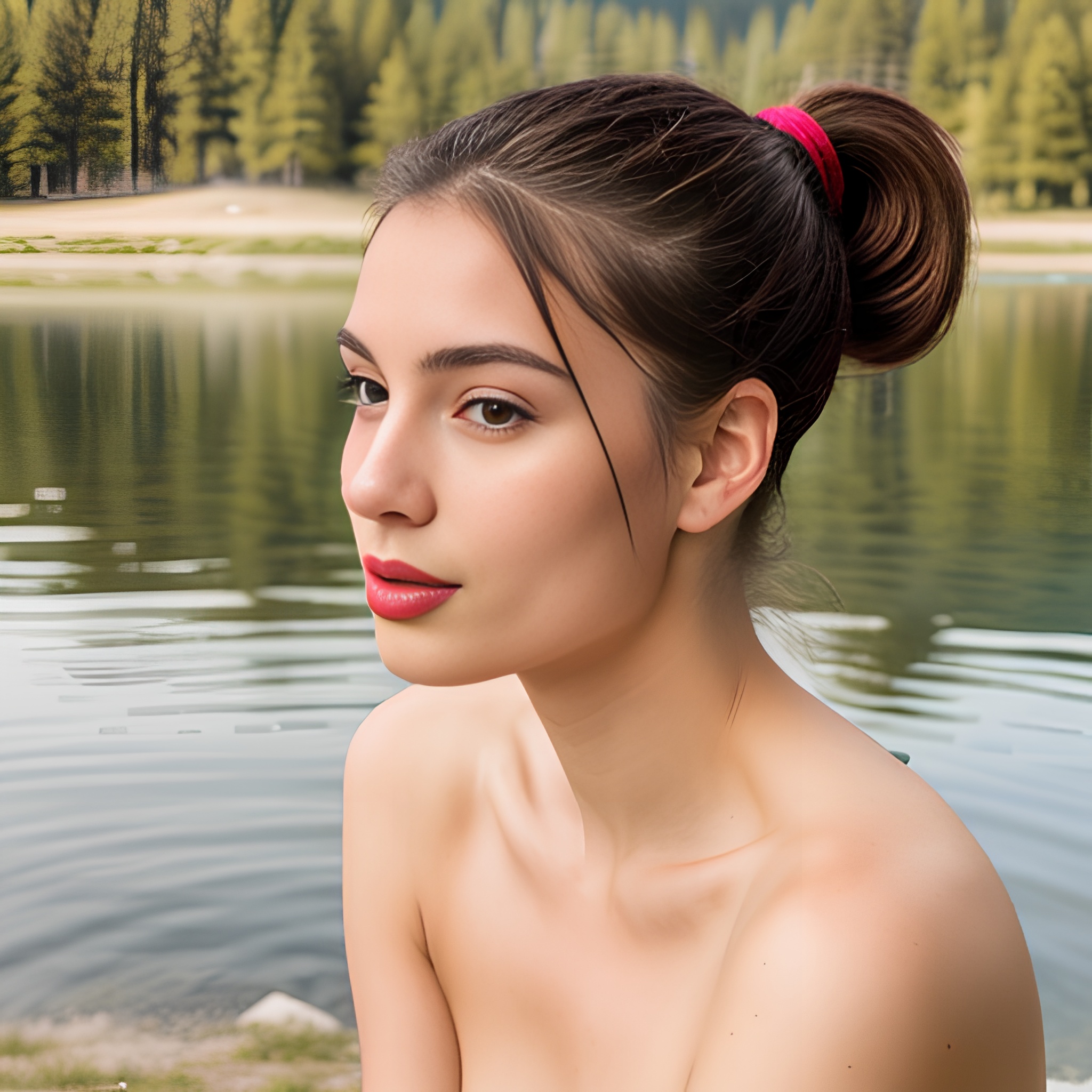 blowjob lake ponytail haircut lipstick