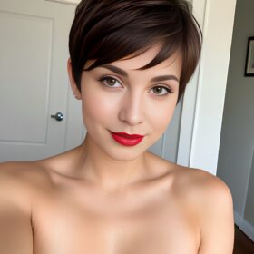 pixie haircut lipstick
