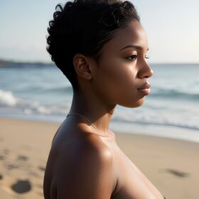 beach short hair darker skin side