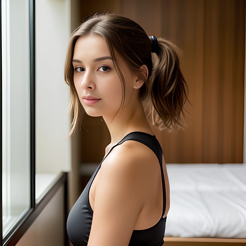 changing room ponytail haircut yoga pants