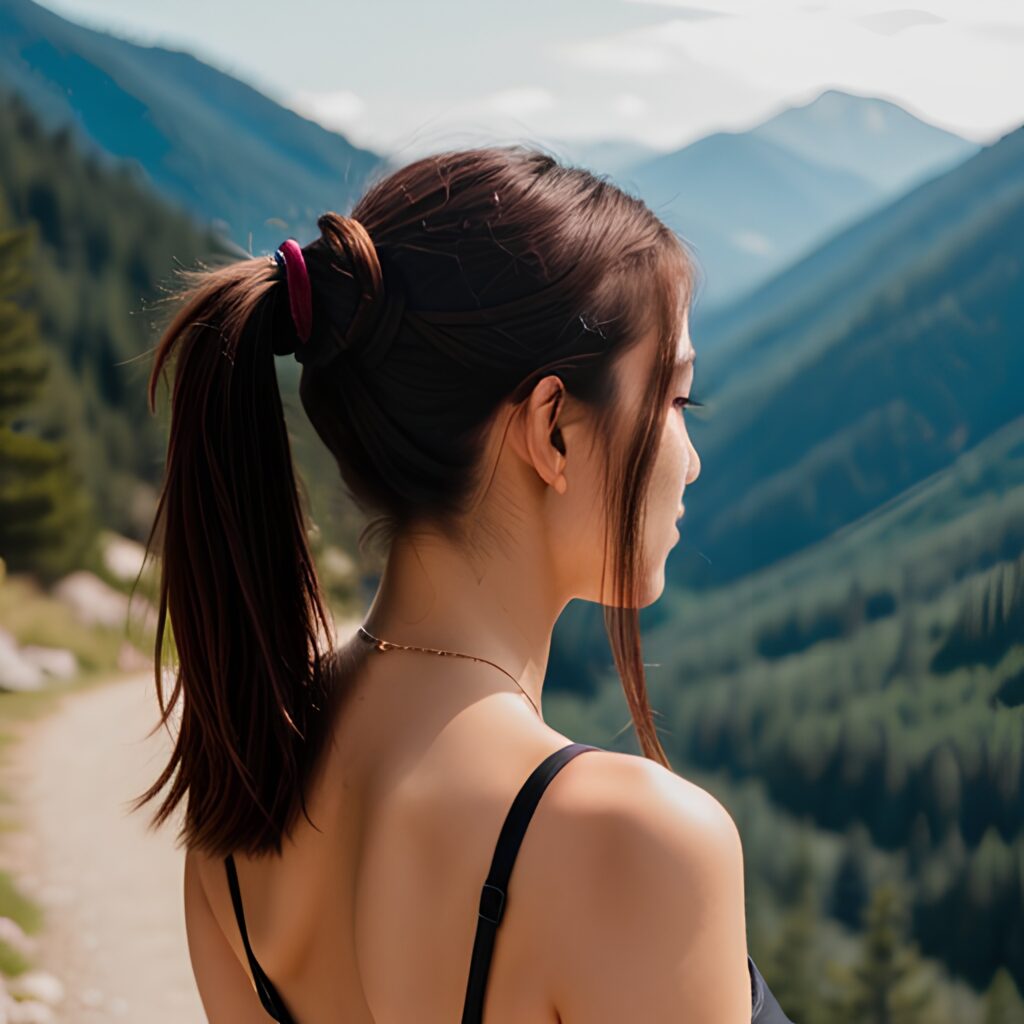 close mountains ponytail haircut 