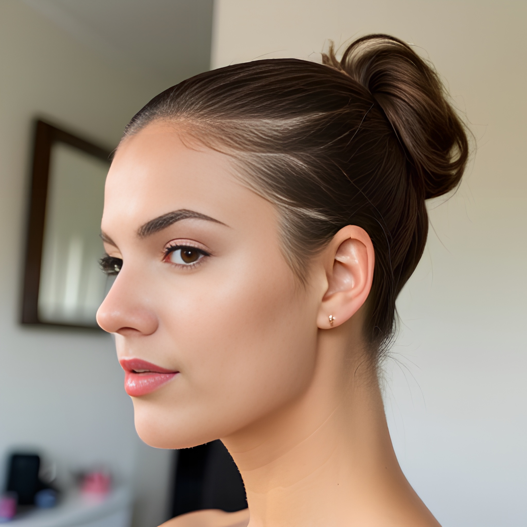 ponytail haircut lipstick 