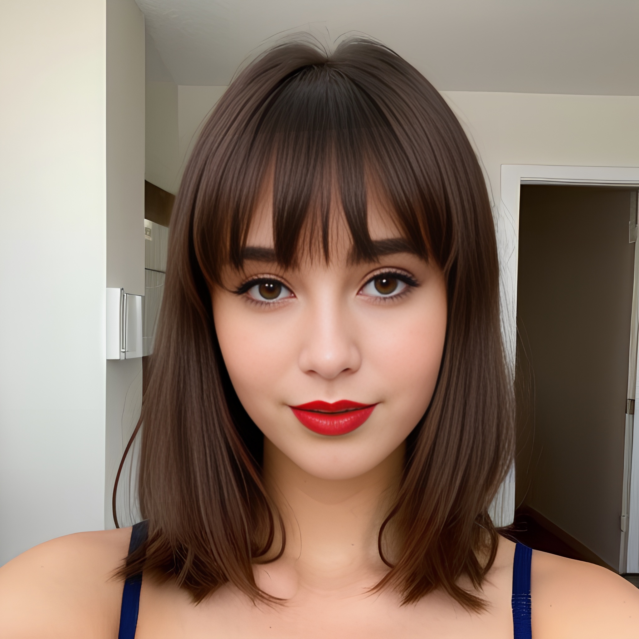 lingerie bangs hair lipstick