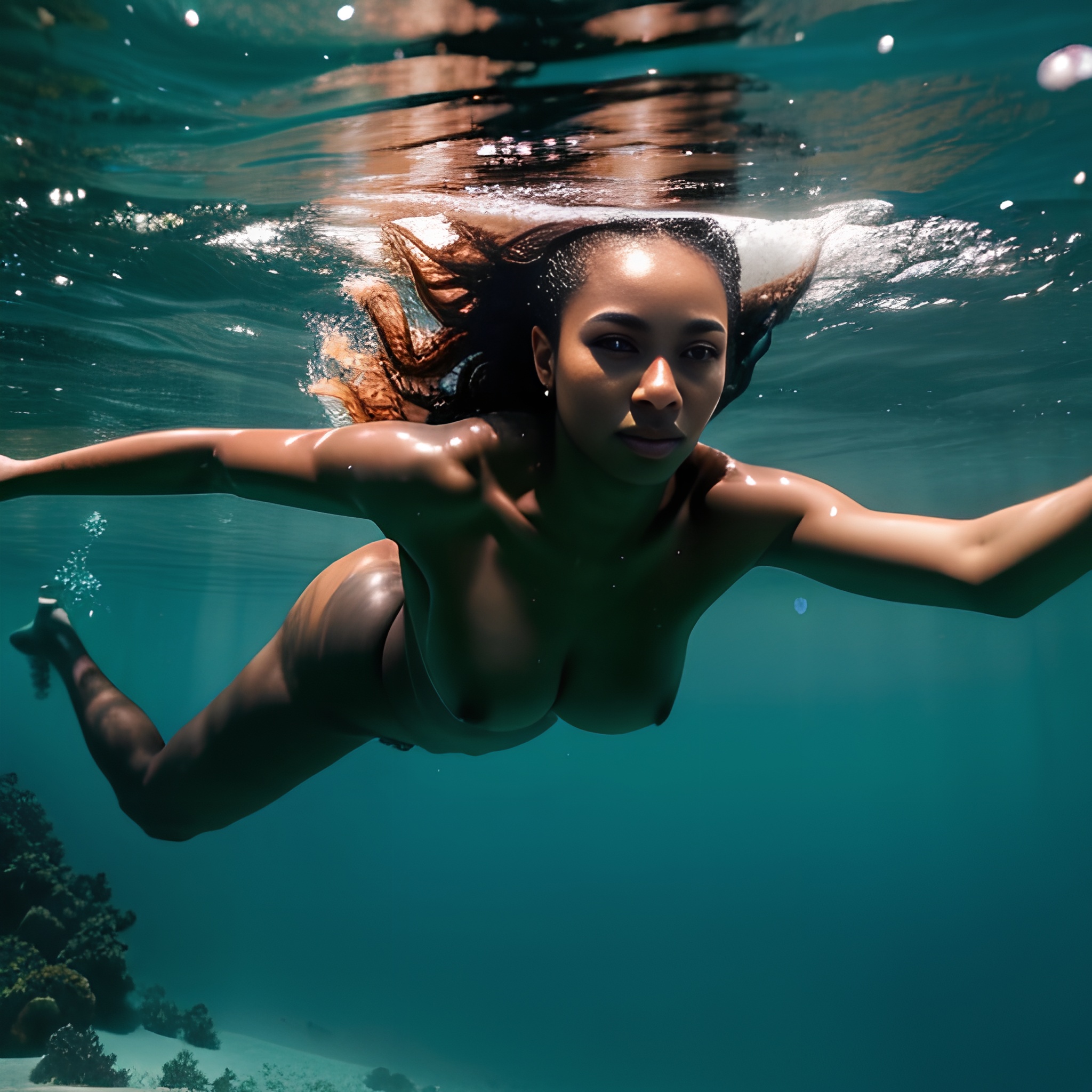 underwater topless indonesian darker skin 