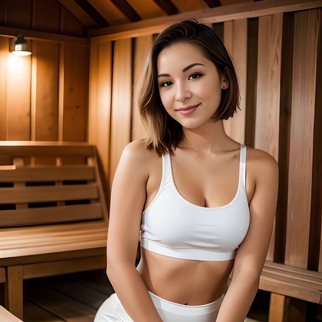 pixie haircut sauna yoga pants