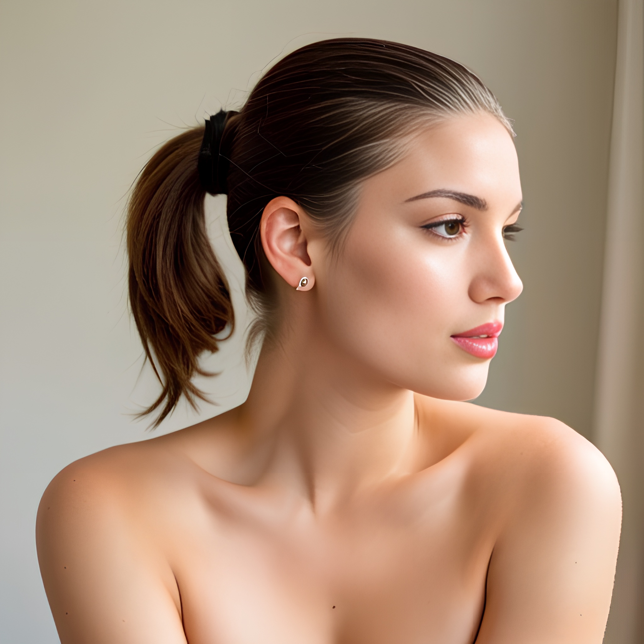 ponytail haircut lipstick 
