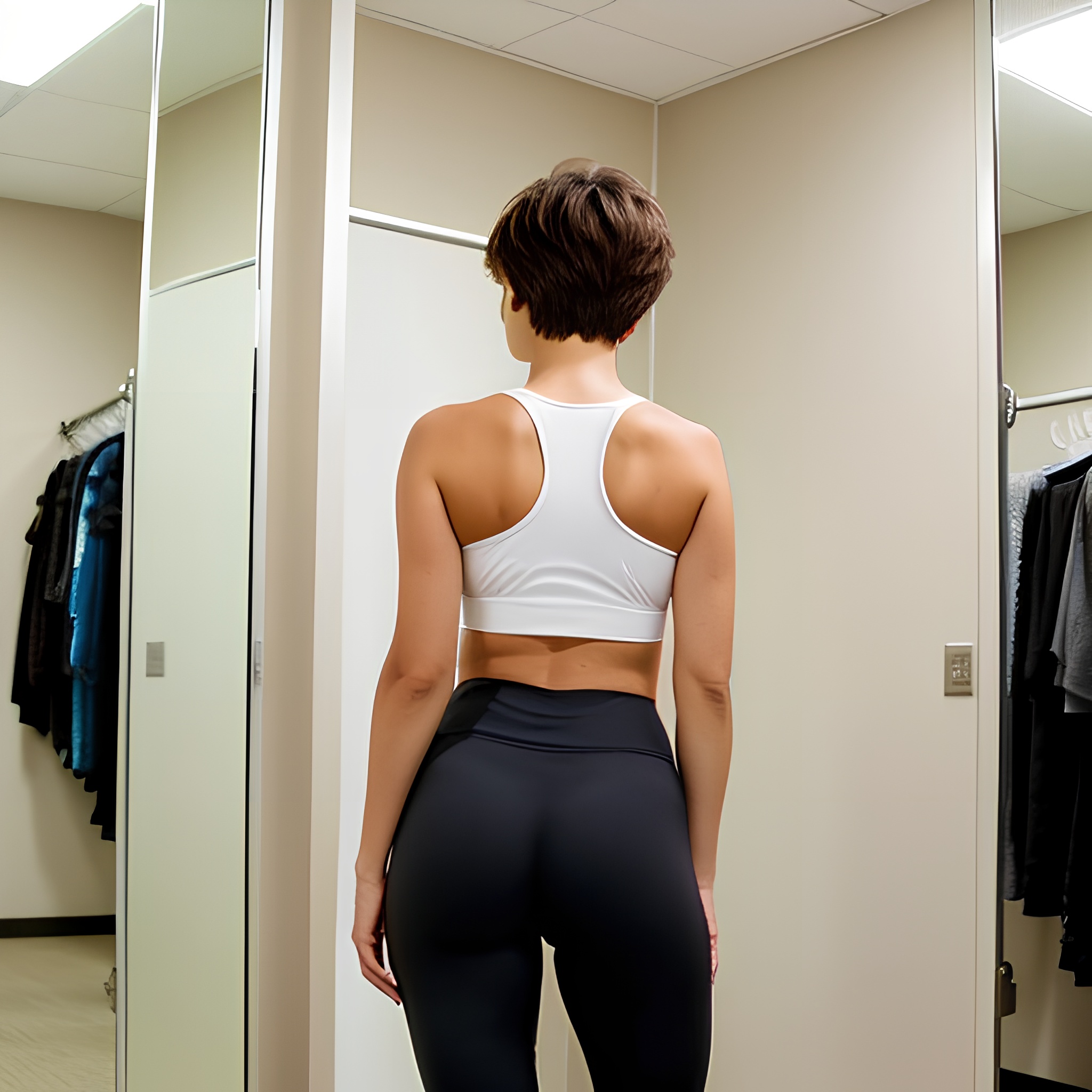 arabic changing room pixie haircut yoga pants 